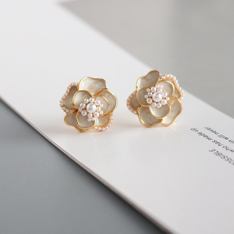S925 Silver Needle Camellia Stud Earrings for Women - High-End Luxury Design