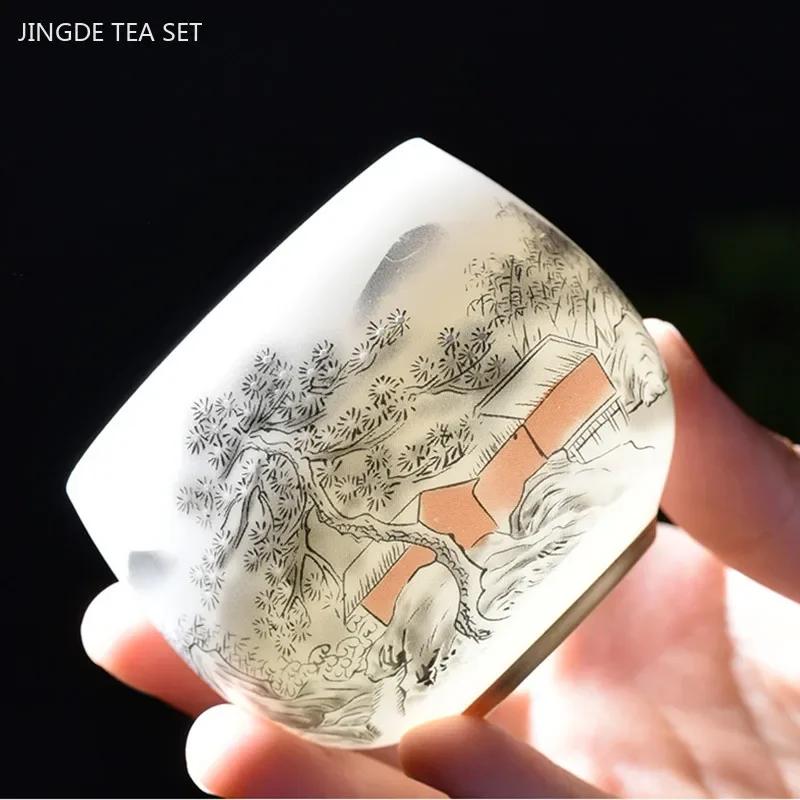 90/110ml Hand-painted Ceramic Tea Cup High Quality White Porcelain Teacups Handmade Portable Tea Bowl Exquisite Tea Accessories