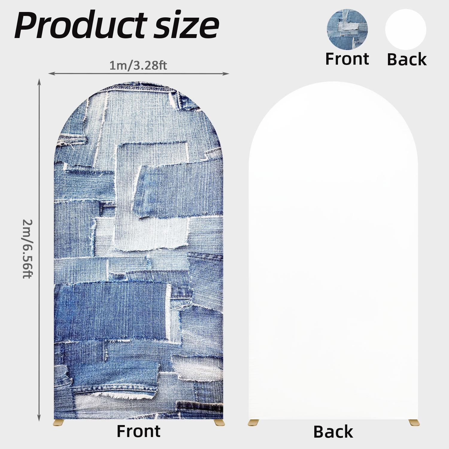 

6.56ft imitation denim spliced blue arched fabric cover, suitable for denim bachelor party background decoration