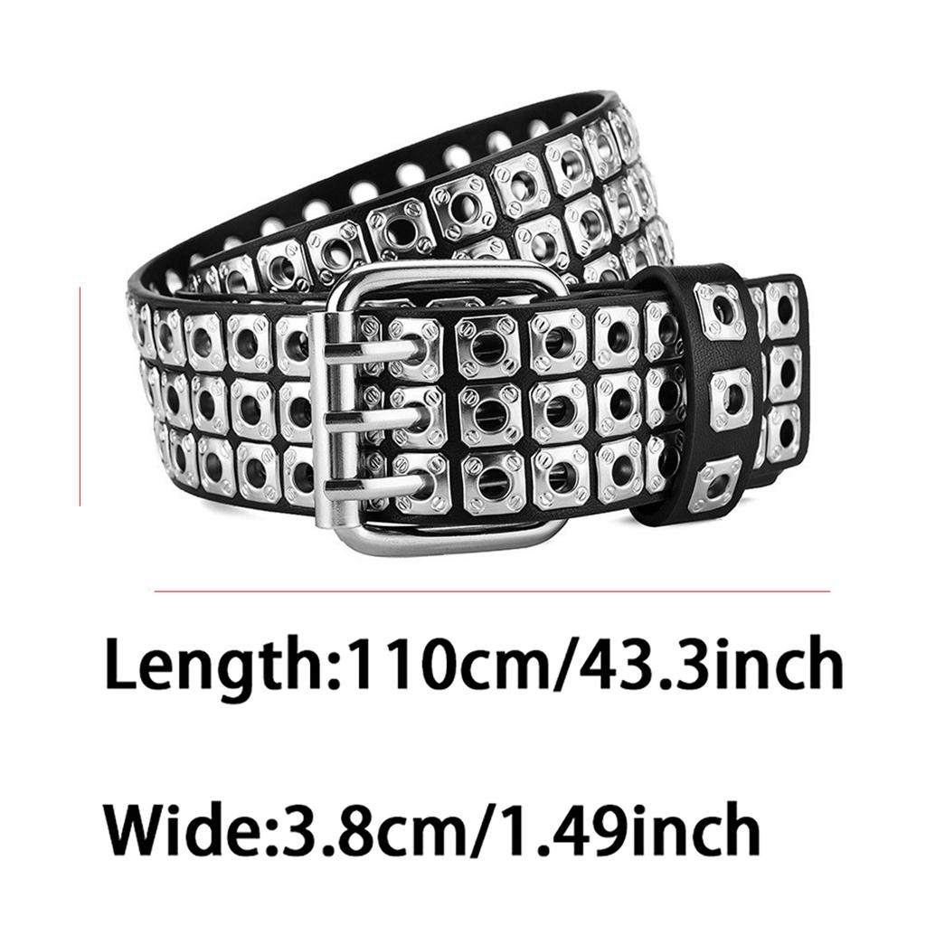 Retro Square Rivet Men'S Belt With Double Row Needle Buckle Women'S Belt Hip-Hop Rock Punk Y2k Style Jeans Men'S And Women'SBelt