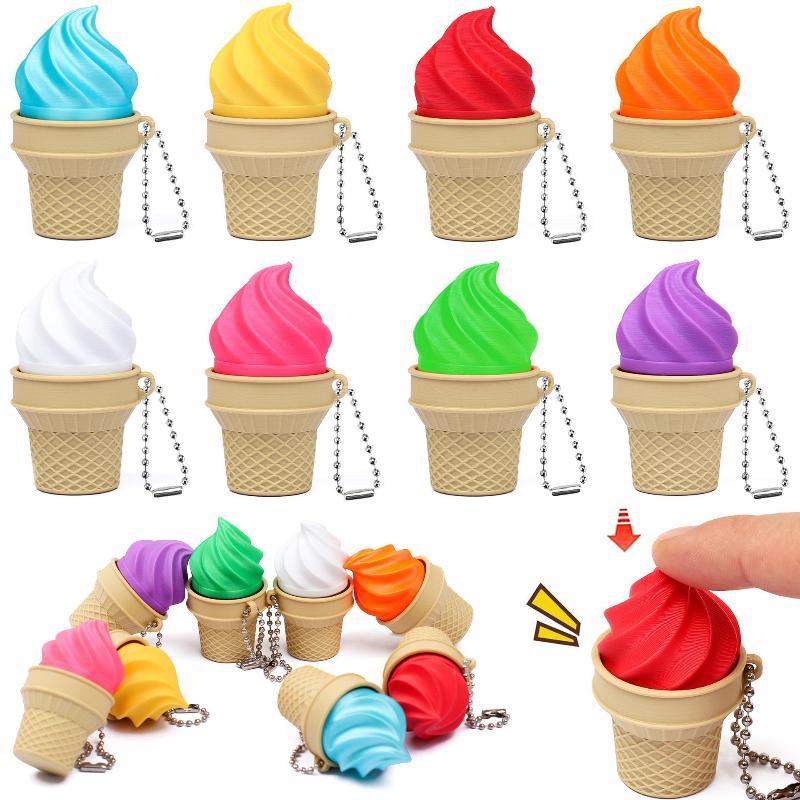 Anti-Stress Ice Cream Cone Keychain 1Pcs Soft Calming Finger Button Fidget Toy for Office Workers Anxiety Relief