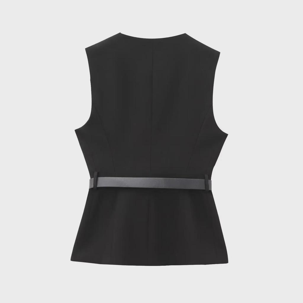 Women's French Commuter Sleeveless Belted Vest - Style 9300525