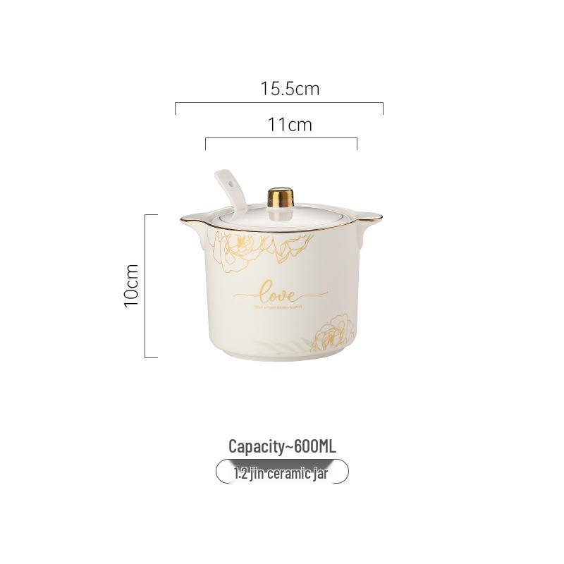Ceramic Seasoning Jar with Lid & Spoon for Salt, Pepper, Sugar & Sauces