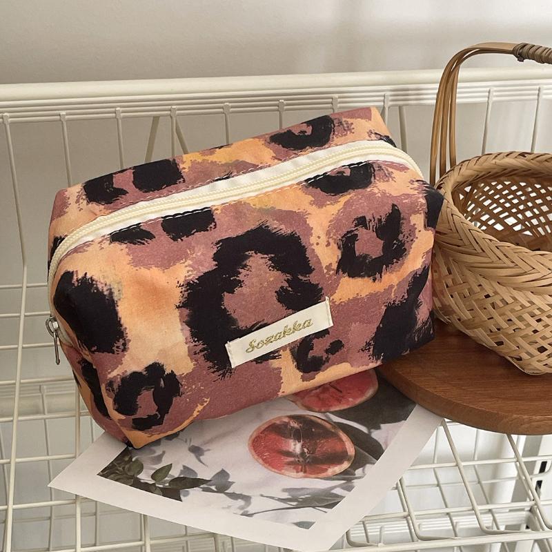 Leopard Print Cosmetic Bag Box Shaped Travel Organizer Women Makeup Pouch Storage Bags