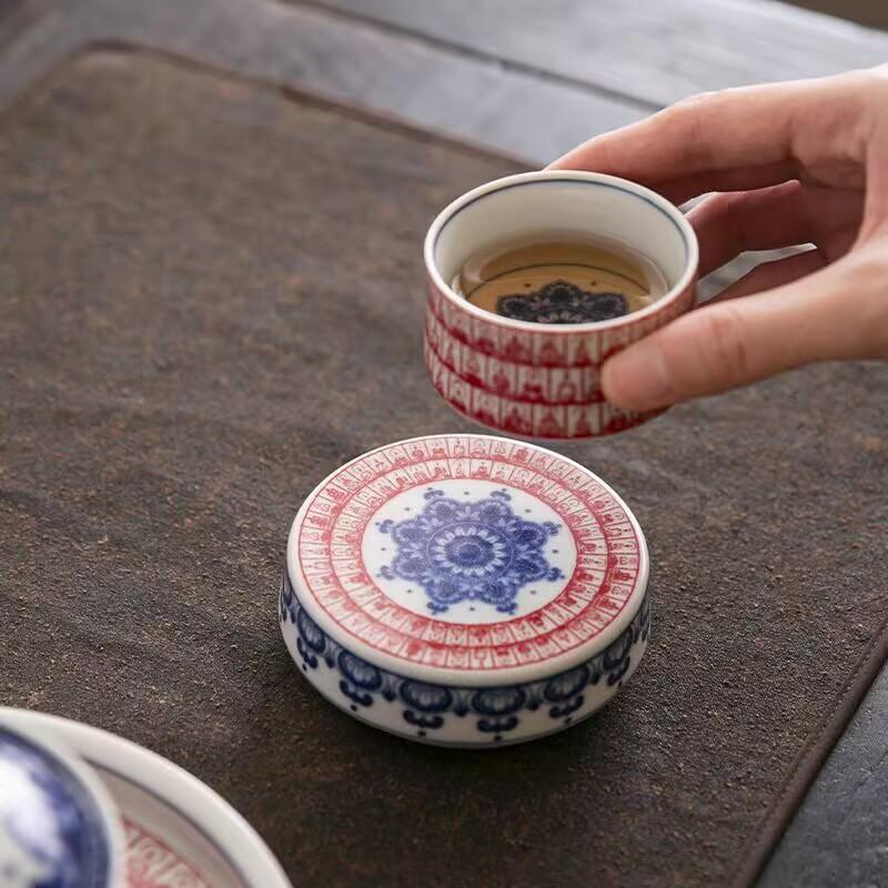 Blue And White Qianfo Rubbing Cover Support Coaster Household Ceramic Pot Cover Support Pad Kung Fu Tea Play Accessories