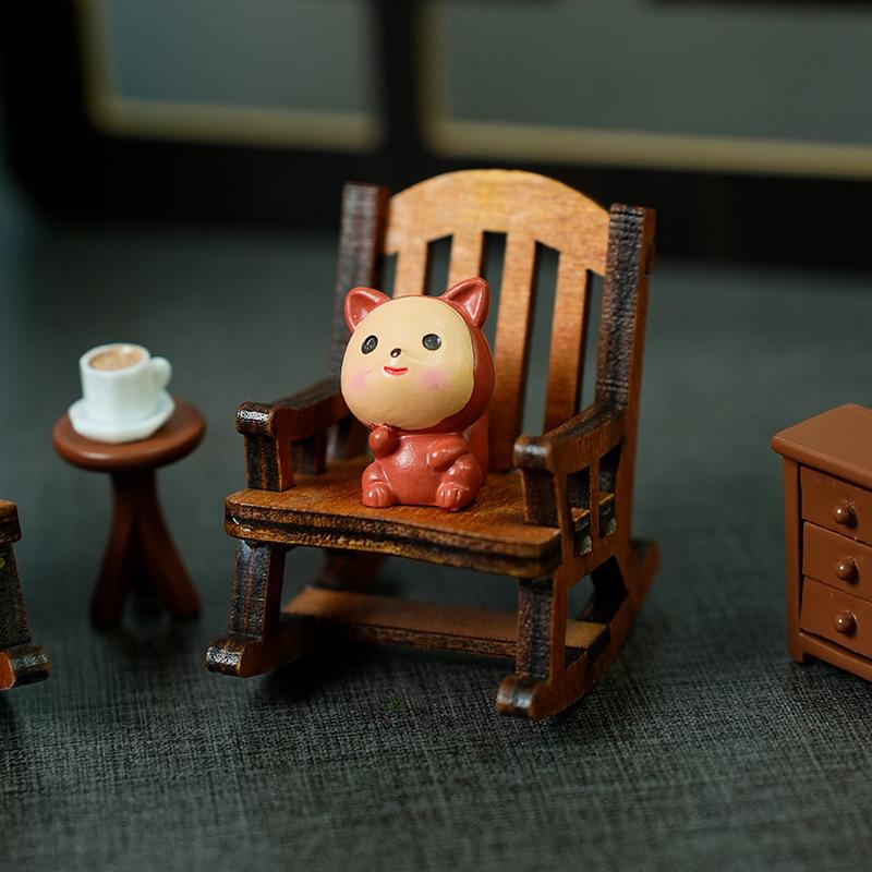 Mini Creative Chinese Style Wooden Rocking Chair Ornament for Home Decor