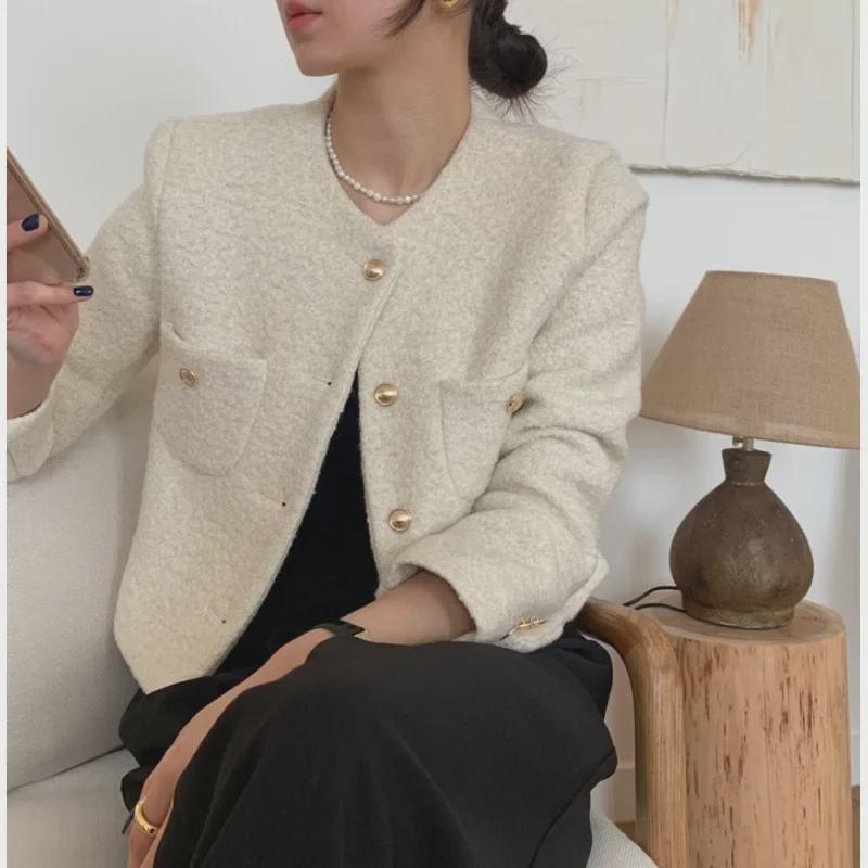 

Korean Style Woolen Cardigan Coat - Autumn/Winter 2025 Fashion One Size