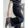 Johnature American Vintage Washed High-waisted Wide-leg Pants Women Rolled Edge Distressed Casual Long Jeans