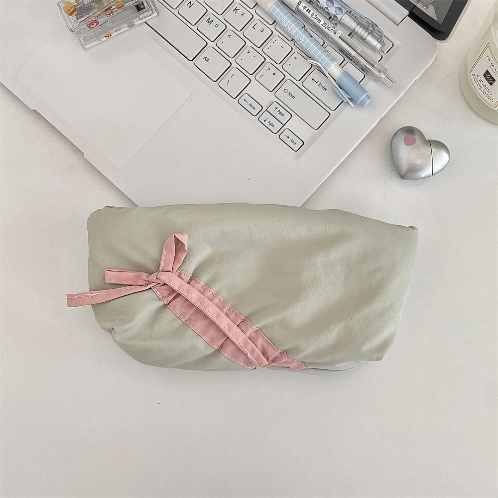 

Большая емкость бант пенал молния студент канцелярский мешок новый косметичка для женщин светло-серый