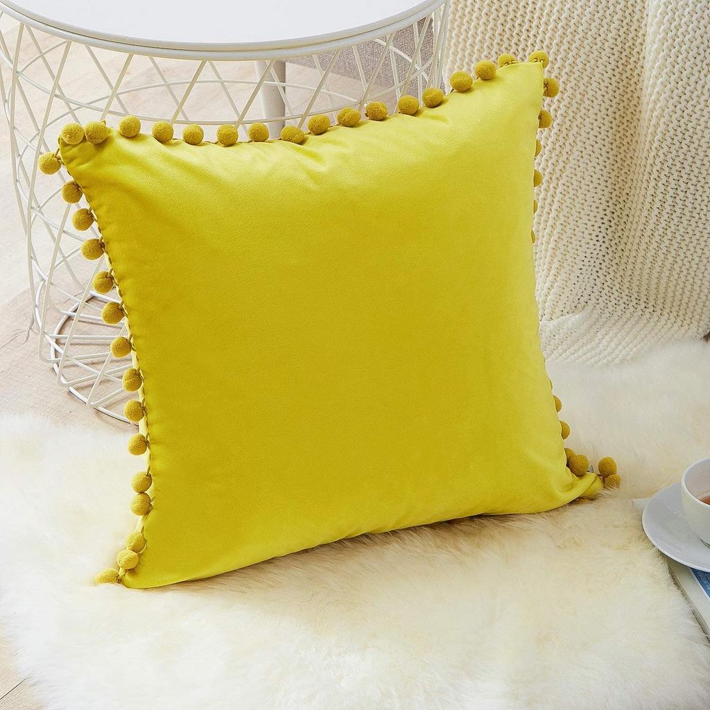 Pompom Velvet Cushion Cover Decorative Throw Cushion Covers Home Decor for Sofa Bedroom Pillowcase Pink Beige Pillow