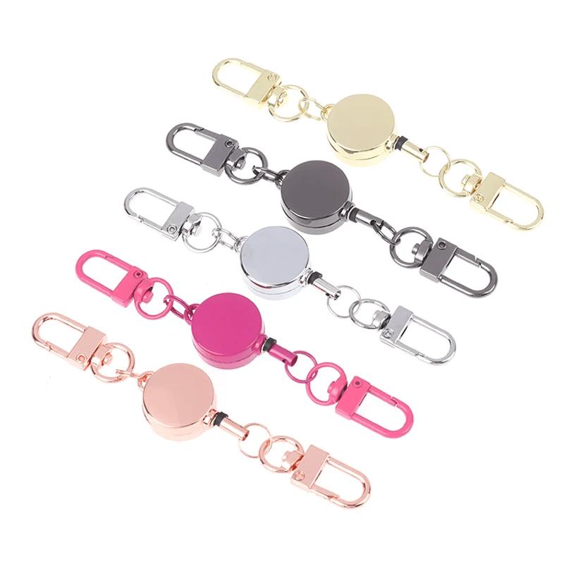 Retractable Badge Key Holder Badge Reel Anti-theft Metal Easy-to-pull Buckle Rope Elastic Keychain Key Ring Accessories