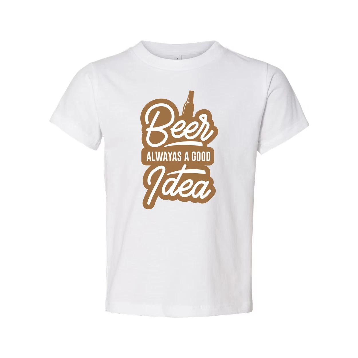 

Beer Always a Good Idea Unisex Graphic Tee With Bottle Illustration and Bold Typ L