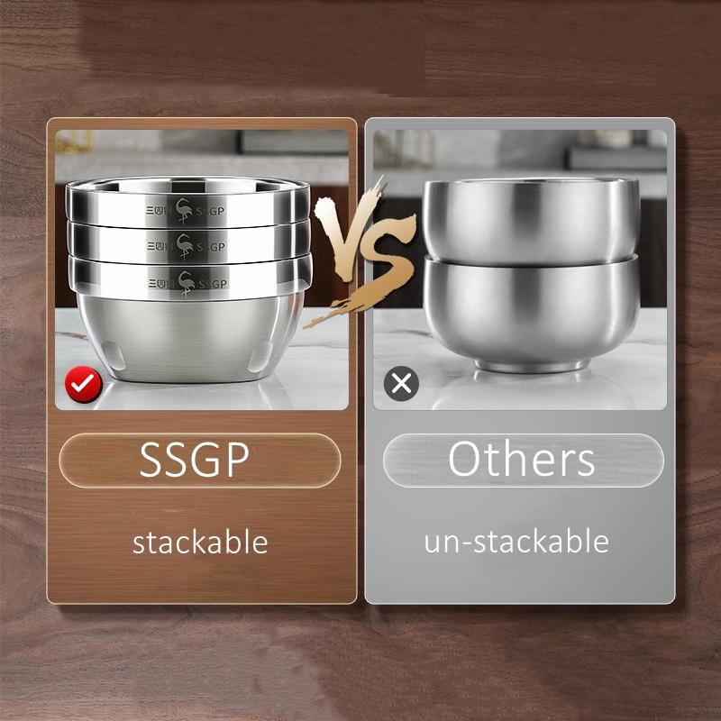 Certificated 304 Stainless Steel Kitchen Stackable Bowl Fall Resistant Baby Food Container Heat Insulating Kid's Tableware