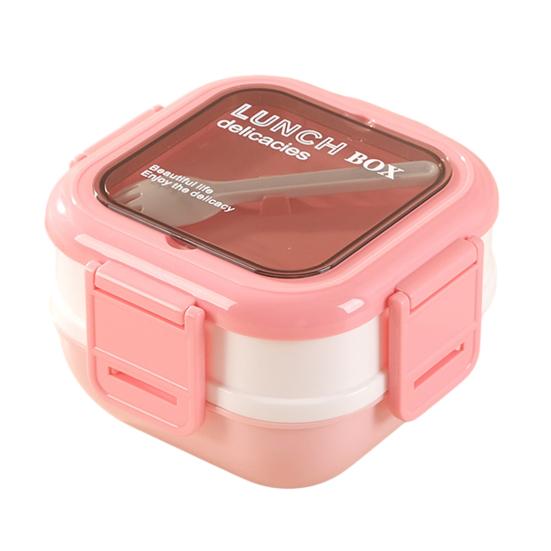 Взрослый бенто-бокс из пищевой нержавеющей стали, контейнер для обеда, два штабелируемых герметичных отделения, безопасен для микроволновой печи и посудомоечной машины, ланч-бокс Dual Layer розовый