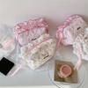 Elegant Girls Cosmetic Pouches With Lace Accent Spacious Makeup Bag Polycotton Fabric Portable Travel Friendly Storage For Beauty Accessories