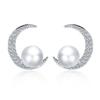 1 Pair Women Exquisite Moon Shape Pearl Diamante Ear Stud
