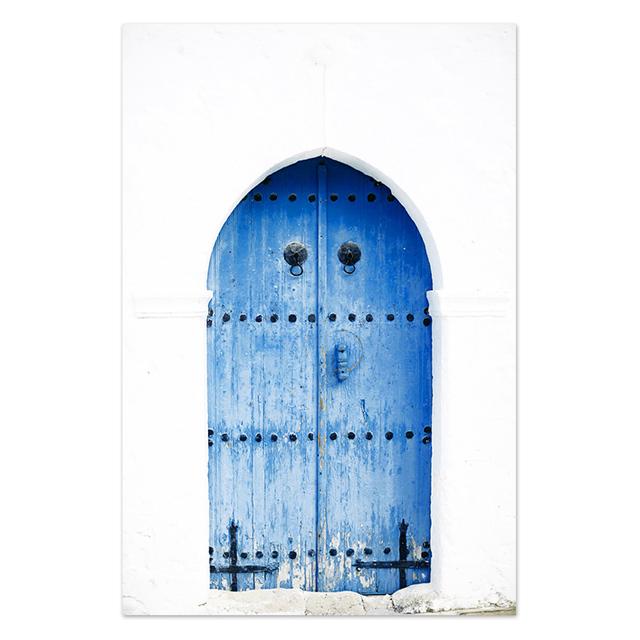 Blue Doors Mediterranean Wall Art Window Posters and Prints Nordic Architecture Wall Pictures for Living Room Decor