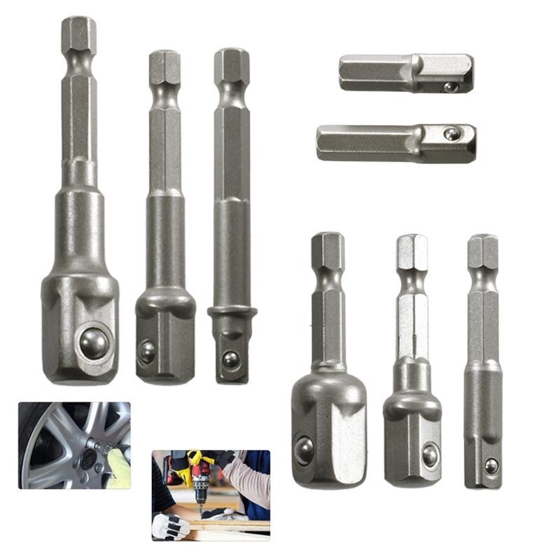 8Pcs Impact Socket Adapter Set, 1/4 3/8 1/2 Hex Shank Square Nut Driver Extension Bit Set For Power Drill Impact Driver Tool