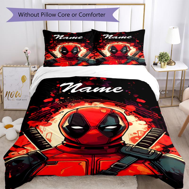 3pcs Custom Name Deadpool Bedding Set Duvet Cover Closure Includes 1 Duvet Cover & 2 Pillowcases, Soft and Comfortable for All Seasons.