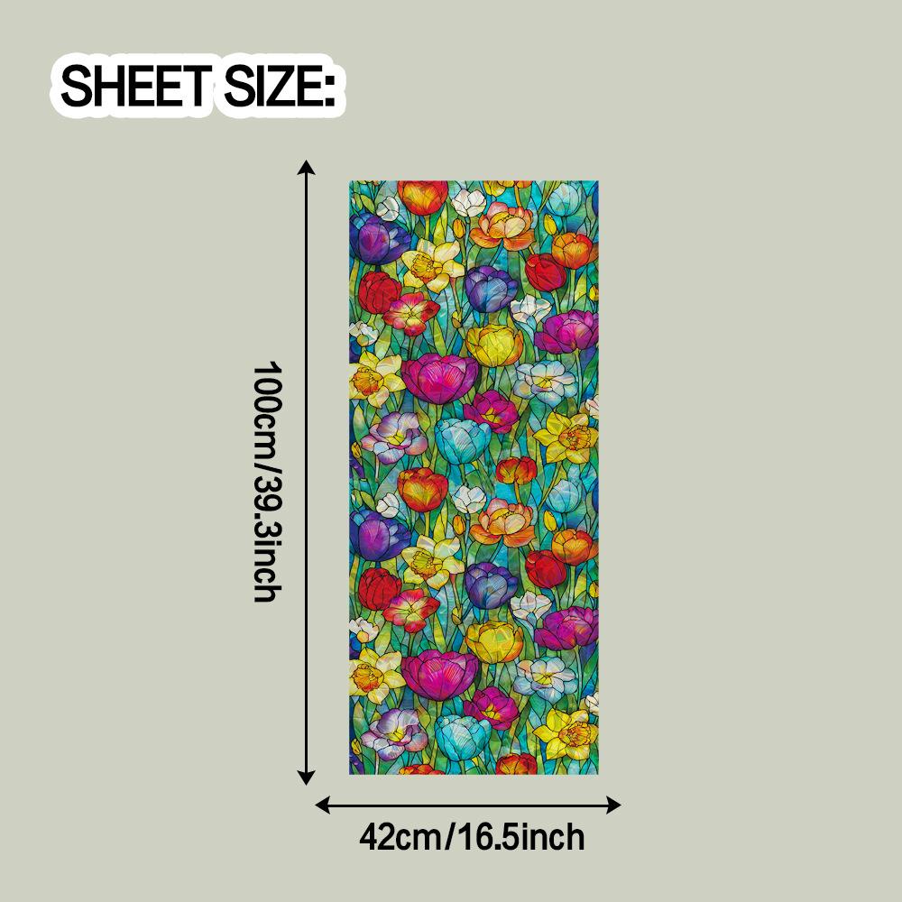 

Яркий многоцветный цветочный домашний декор Стеклянные окна Лазерная резка Электростатические самоклеящиеся наклейки 42*100cm