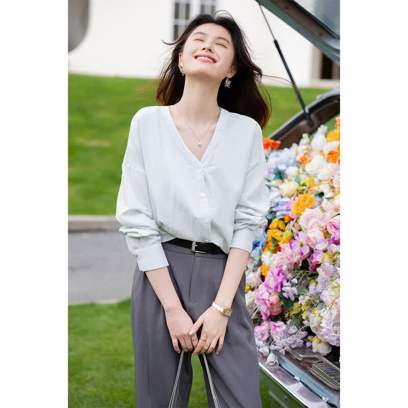 Mokana Women s Casual V-Neck Long-Sleeve Blouse S мятный зеленый