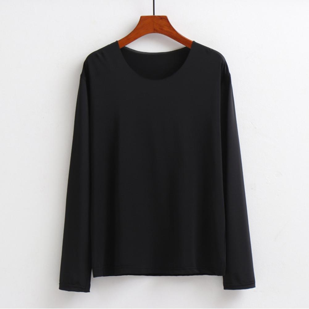 Fall Spring Men Top Seamless Solid Color O Neck Long Sleeves High Stretchy Quick-drying Daily Wear Casual Bottoming T-shirt