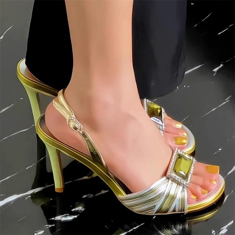 IPPEUM High Heels For Women Sandals Shoes 2025 New Thin Heels Green Vintage Pumps