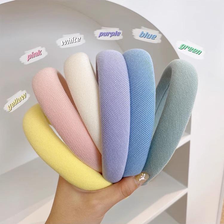 

Korean Wide Solid Color High Skull Top Women s Sponge Headband синій/вершковий