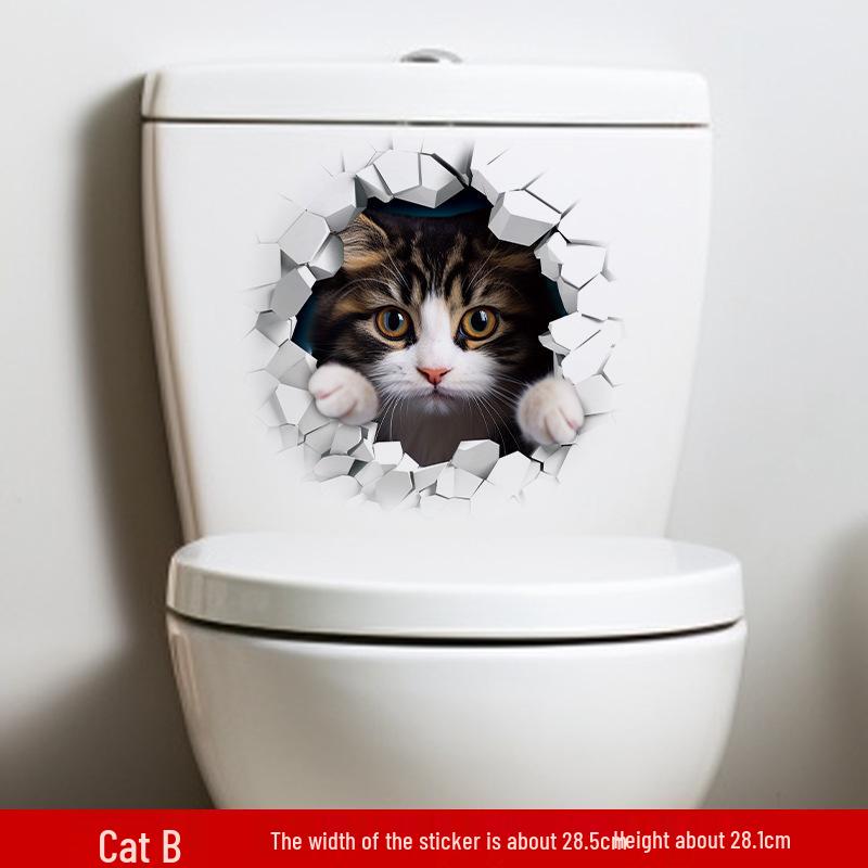 Cute Cat Expression Waterproof Bathroom Stickers - Self-Adhesive Cartoon Toilet Decor