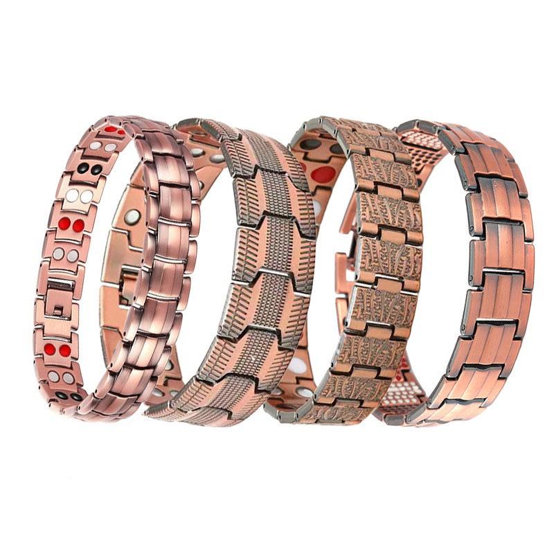 Antique Red Copper Men's Wide Magnet Bracelet - Retro Adjustable Design