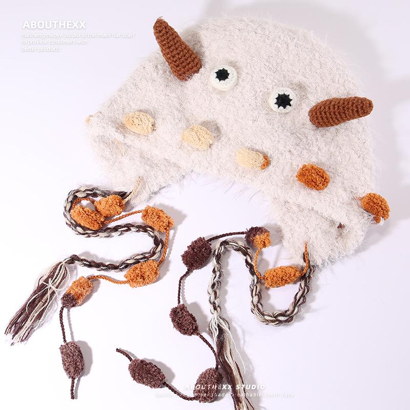 Cute Knitted Hats for Women Warm Woolen Hats for Autumn and Winter Ear Protecting Headscarves Face Enhancing Little Lei Feng Hats