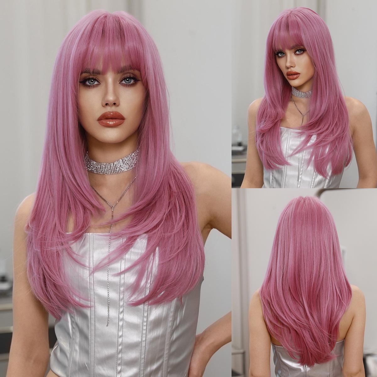 

Ladies Fashionable Wig Thin Rattan Powder Purple Synthetic Fiber Full Head Cover