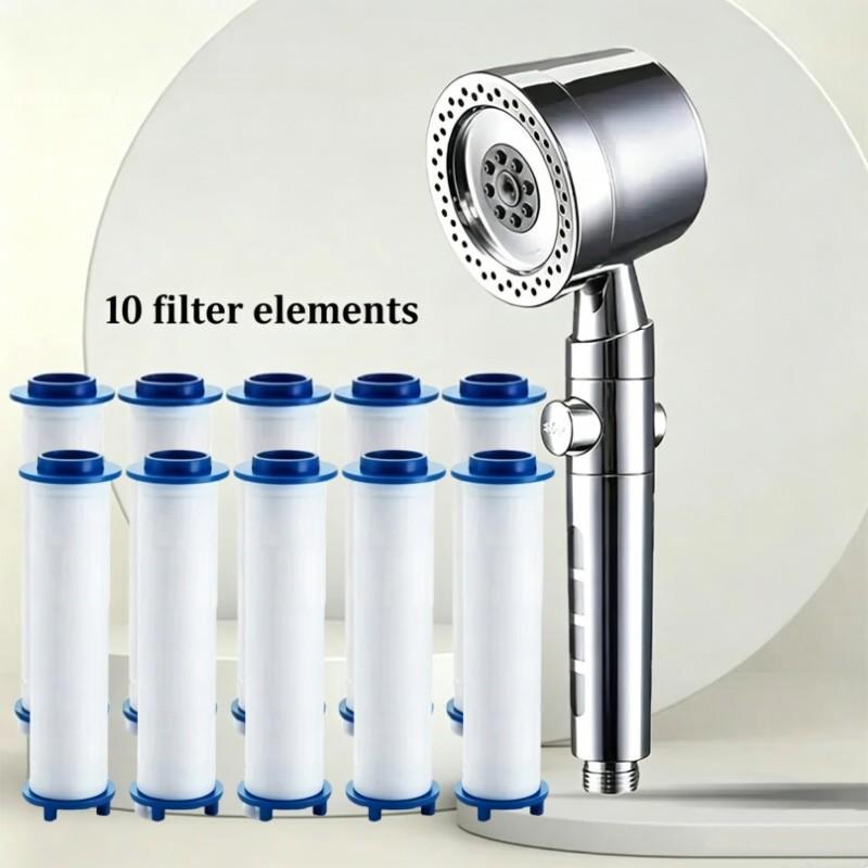 Soffione Doccia ad Alta Pressione a 5 Modalità Risparmio Idrico Filtro Portatile Manuale con Elementi Filtranti Arresto a un Pulsante Set di Accessori per Bagno