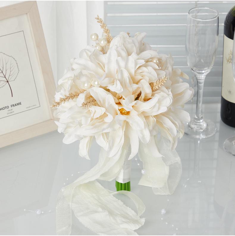Korean Style Silk Ribbon Bridal Bouquet: Elegant Artificial Flowers for Studio Photography & Weddings