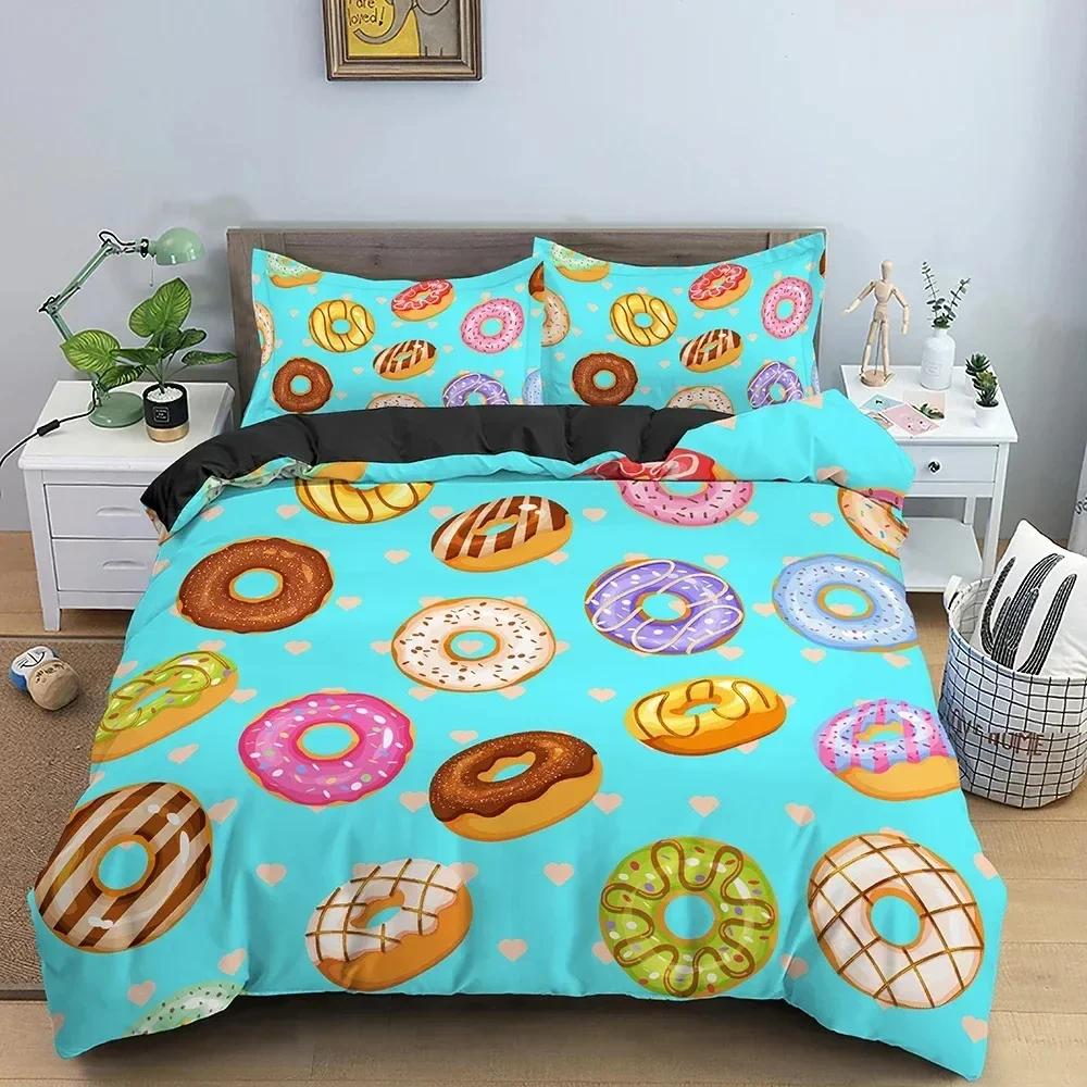 Donut Print Bedding Set For Bedroom Duvet Cover Comforter Covers Single Double King Size Quilt Cover With Pillowcase