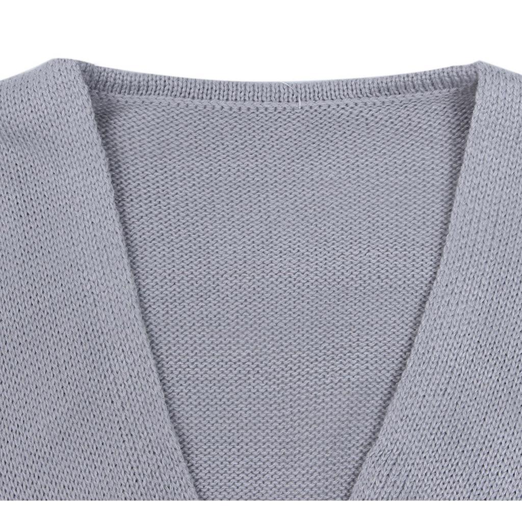 Women's Loose Front Cropped Navel Long Sleeve Solid Wrap Knit Sweater