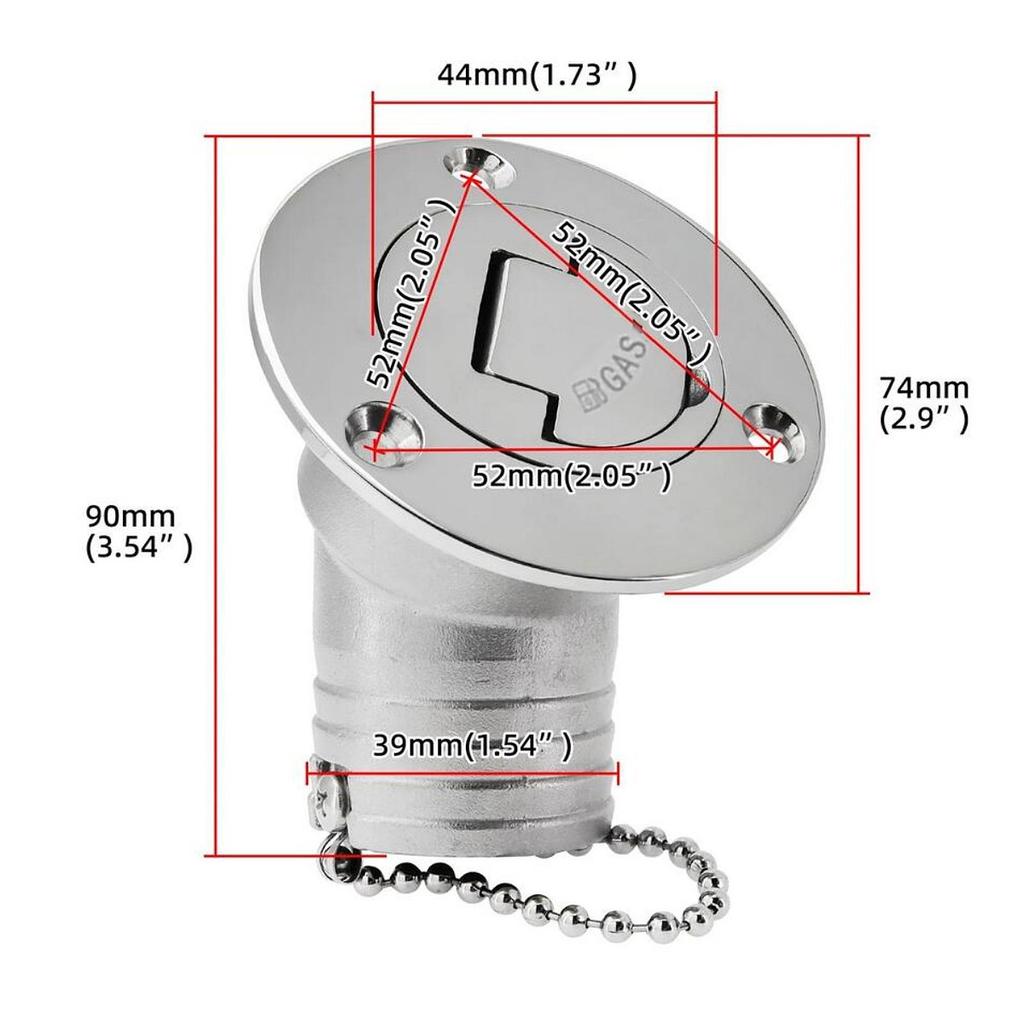 Stainless Steel Boat Deck Filler Cap Keyless Marine Hardware 38mm Hose Fitting for Yacht RV Truck