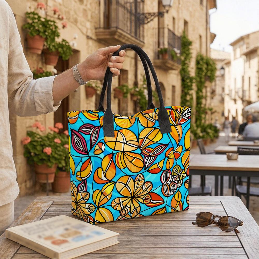 Colorful Floral Tote Bag Large Capacity Shoulder Bag for Daily Shopping Travel