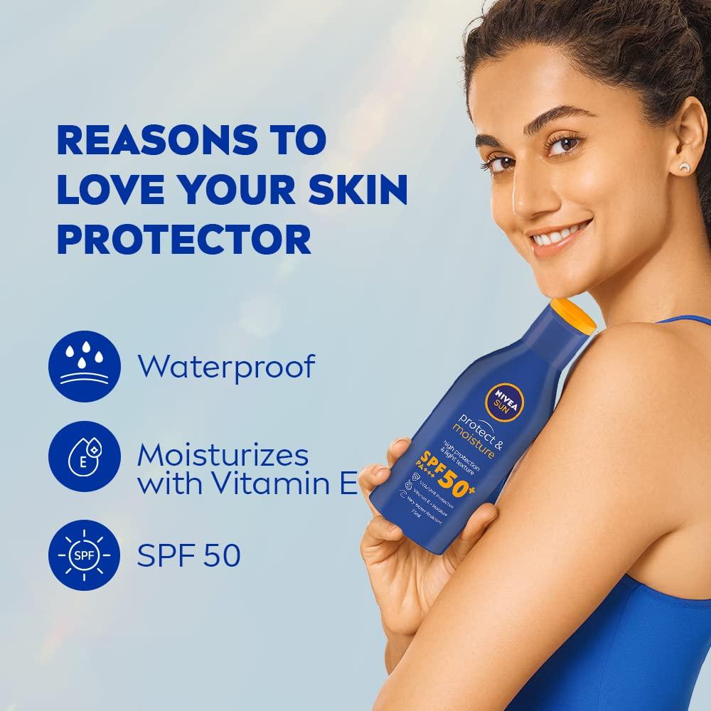 Nivea Sun Protect & Moisture SPF 50 Sunscreen 75ml – Vitamin E Enriched, Water Resistant, UVA/UVB Protection for All Skin Types