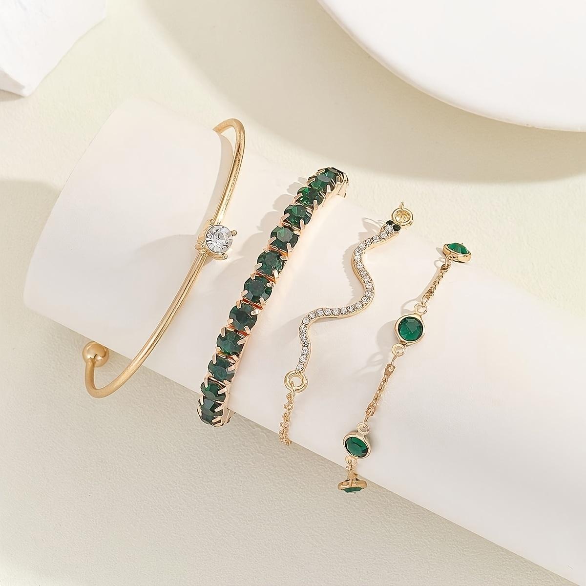 

Набор из 4 винтажных браслетов-цепочек со змеями в богемном стиле с зелеными стразами, модные украшения на животную тематику, подходят для женщин Four-Piece Set