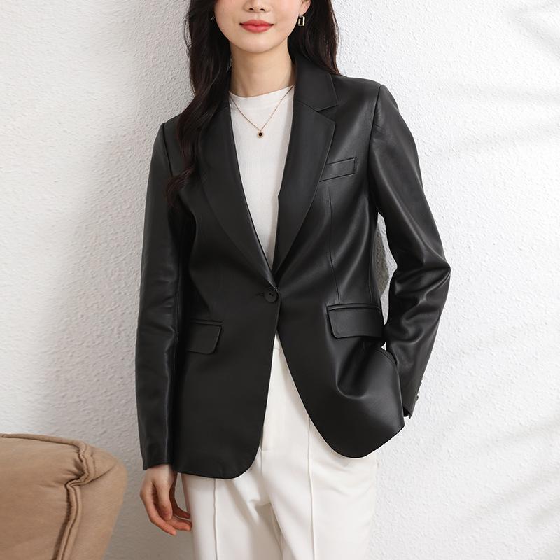 

Новый натуральный овчинный тонкий кожаный пиджак женский дорожный тонкий молодежный костюм 4XL