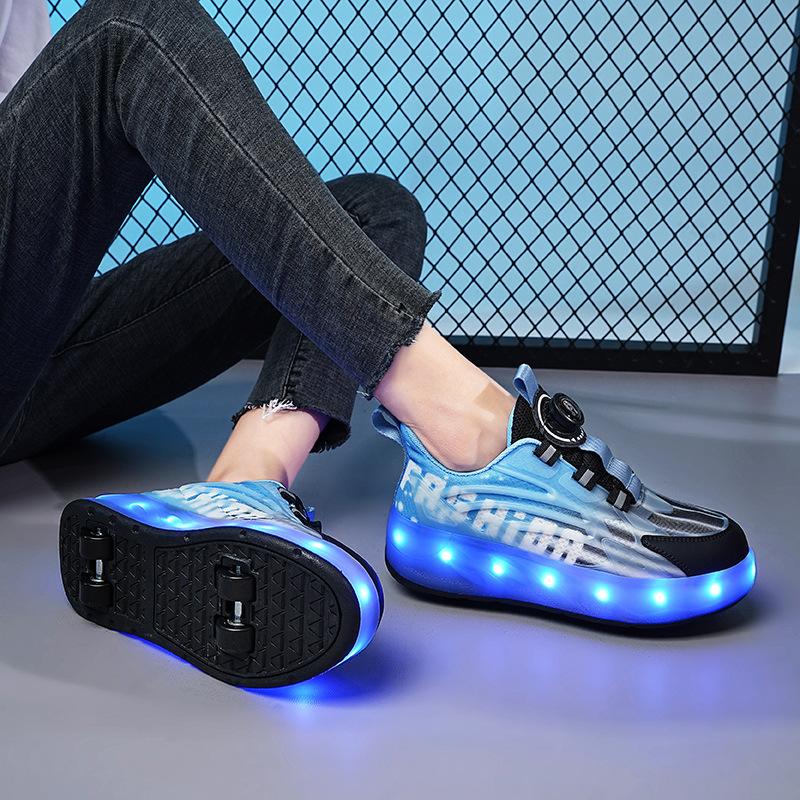 Runaway Shoes Nye Mesh Firehjuls Barne Lysende Lader Rulleskøyter Deformerte Hjulsko
