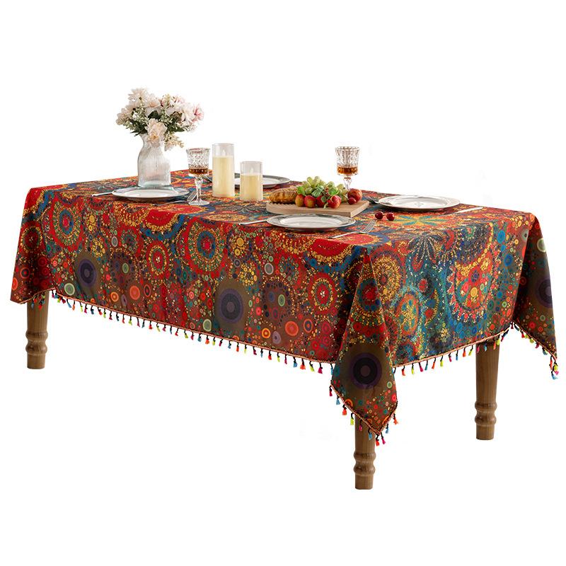 Colorful Tassel Tablecloth Printed Dustproof Tablecloth Waterproof Household Rectangular Coffee Table Cover