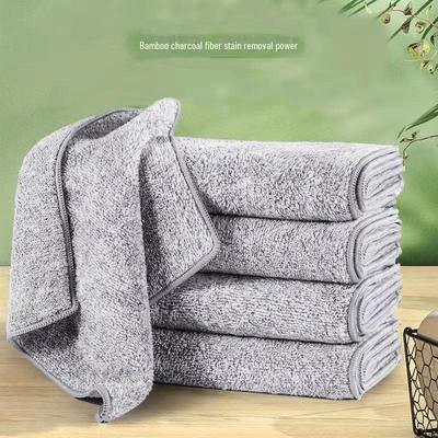 Thickened Bamboo Charcoal Fiber Kitchen Cloths - Absorbent, Non-Linting, Degreasing, Household Cleaning Rags