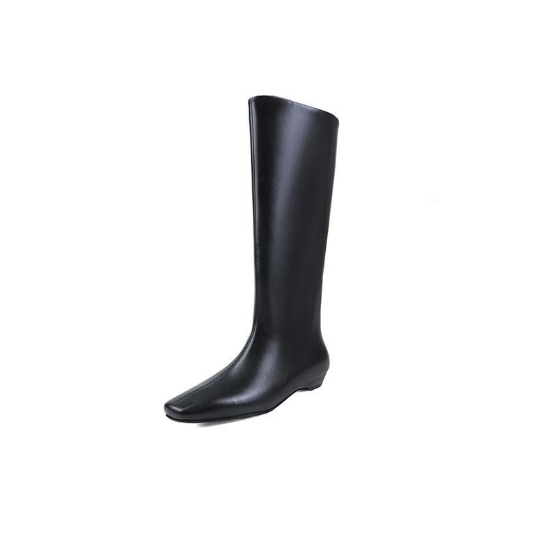 Schwarze Mode Vielseitige Niedrig Absatz Kniestiefel 2025 Herbst und Winter Neu Eckiger Kopf Temperament Ärmel Bis Knie Ritterstiefel Damen