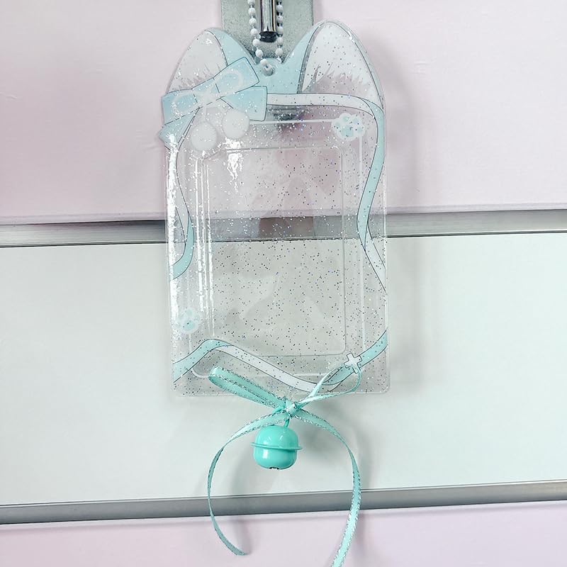 Glitter Cat Ears with Bell and Ribbon Trading Card Case Korean Key Chain Collect Book Trading Card Holder Korean Miscellaneous Goods Y2k Y3k Kpop Mint