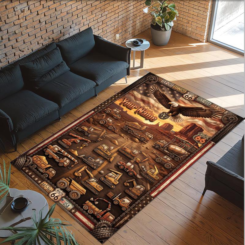 American Patriotic Theme Crystal Velvet Rug Personalized Custom Name Text Soft Floor Mat Home Decor
