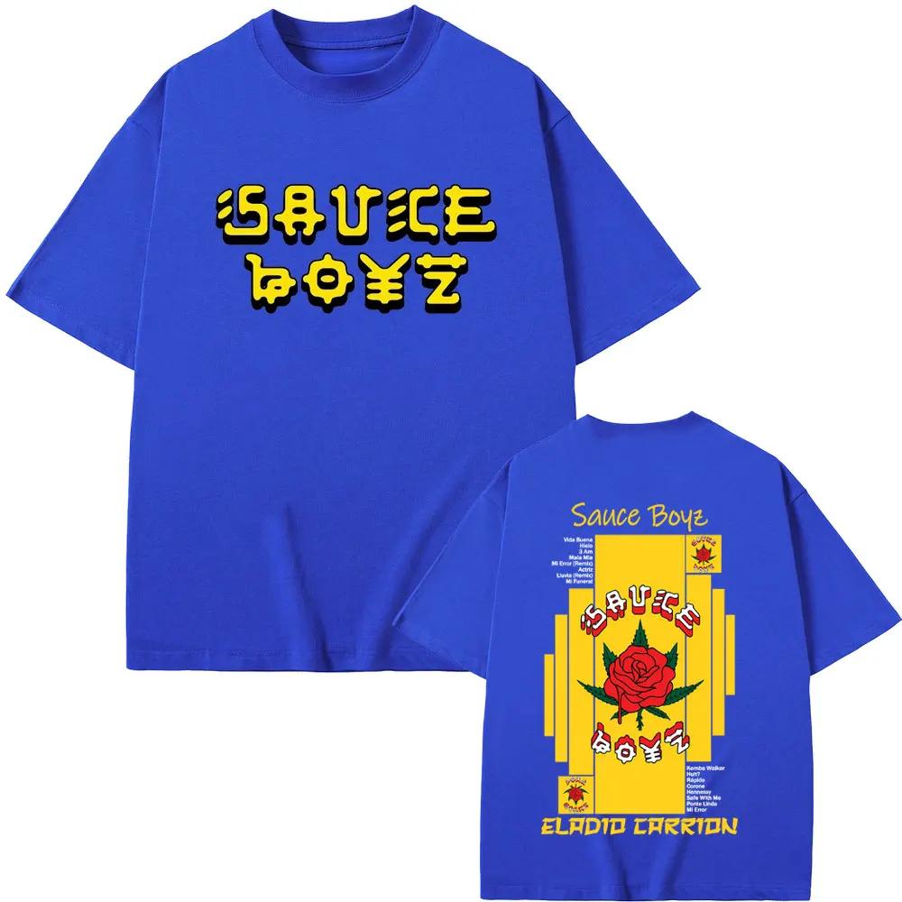 Rapper Eladio Carrion Sauce Boyz Merch Print Tshirt Men Women Hip Hop Fashion Oversized Streetwear Male Casual Vintage Tshirts