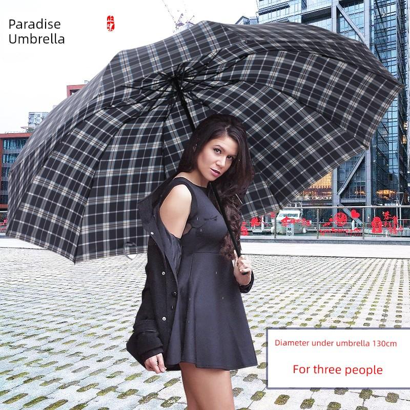 Paradise Umbrella Plaid Umbrella for Men and Women, Extra Large, Heavy Rain Resistant, Special for Three People, Folding Sun Protection Umbrella