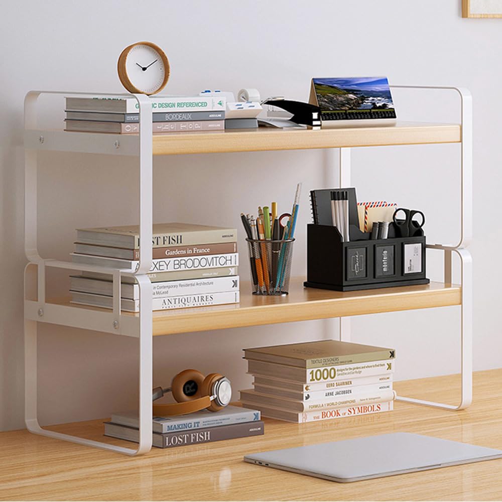 Desktop Open 2 Large Height Easy Desk Tidy Small Item 40 x 20 x 36 cm Rack Shelf Tiers Separable Space-Saving Capacity Wooden Adjustable белый 7790₽
